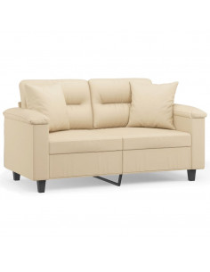 Divano a 2 Posti con Cuscini Crema 120 cm Tessuto Microfibra 2