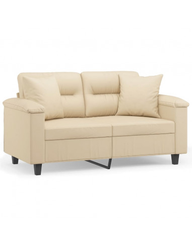 Divano a 2 Posti con Cuscini Crema 120 cm Tessuto Microfibra