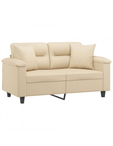 Divano a 2 Posti con Cuscini Crema 120 cm Tessuto Microfibra