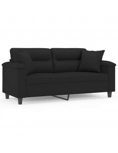 Divano a 2 Posti con Cuscini Nero 140 cm Tessuto Microfibra 2