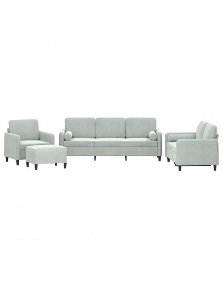 Set di Divani 4 pz con Cuscini Grigio Chiaro in Velluto