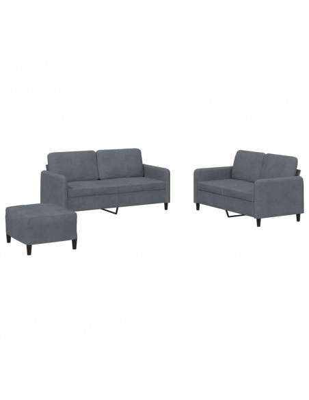 Set di Divani 3 pz Grigio Scuro in Velluto