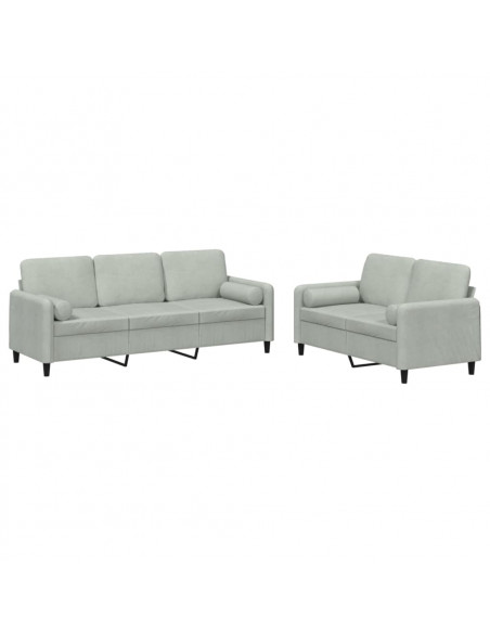 Set di Divani 2 pz con Cuscini Grigio Chiaro in Velluto