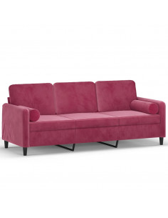 Divano a 3 Posti con Cuscini Rosso Vino 180 cm in Velluto 2