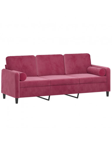 Divano a 3 Posti con Cuscini Rosso Vino 180 cm in Velluto