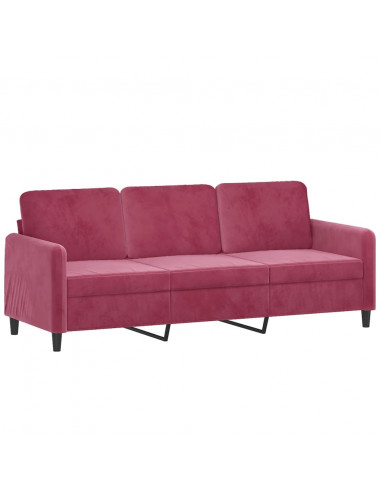Divano a 3 Posti con Cuscini Rosso Vino 180 cm in Velluto