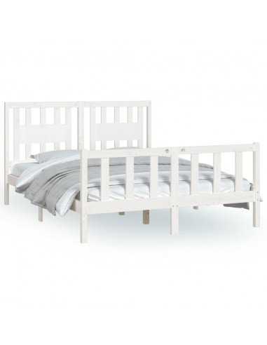 Giroletto con Testiera Bianco Legno Massello di Pino 140x200 cm