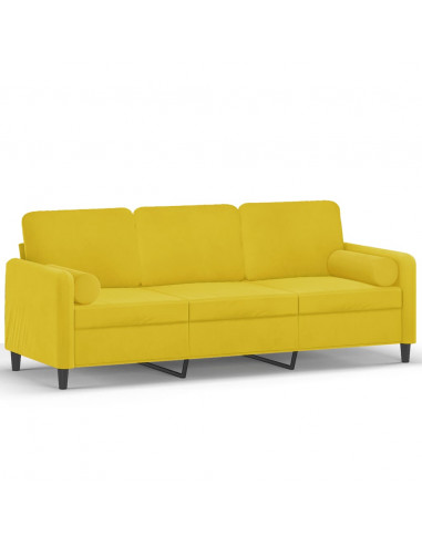 Divano a 3 Posti con Cuscini Giallo 180 cm in Velluto