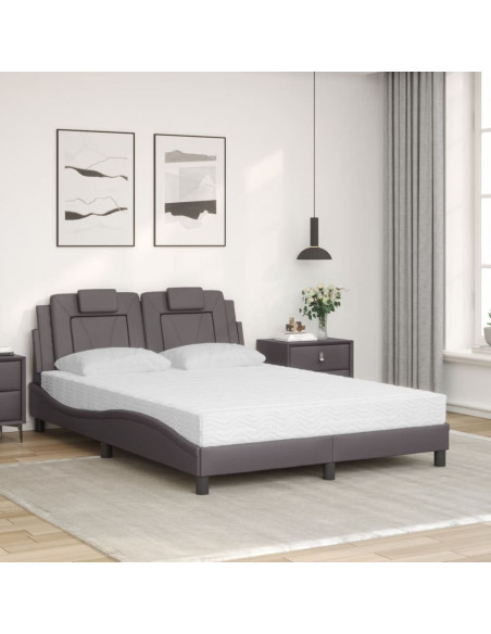 Letto con Materasso Grigio 140x200 cm in Similpelle