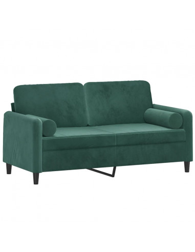 Divano a 2 Posti con Cuscini Verde Scuro 140 cm in Velluto