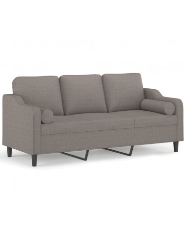 Divano a 3 Posti con Cuscini Tortora 180 cm in Tessuto