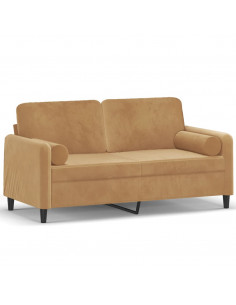 Divano a 2 Posti con Cuscini Marrone 140 cm in Velluto 2