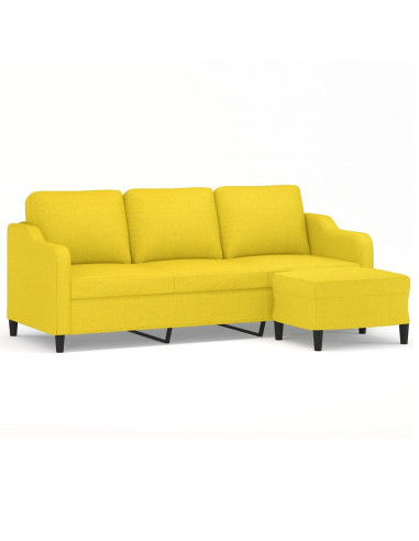 Divano a 3 Posti con Poggiapiedi Giallo Chiaro 180cm in Tessuto