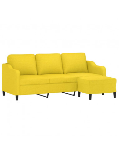 Divano a 3 Posti con Poggiapiedi Giallo Chiaro 180cm in Tessuto