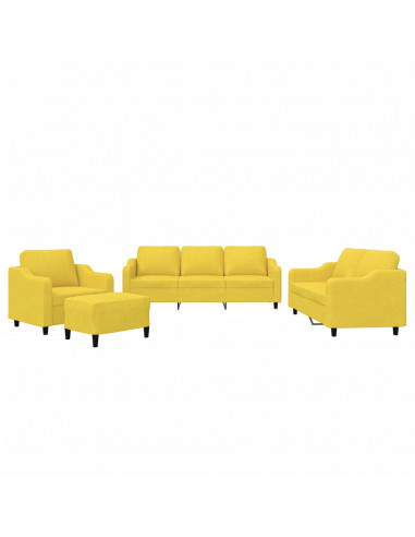 Set di Divani 4 pz con Cuscini Giallo Chiaro in Tessuto