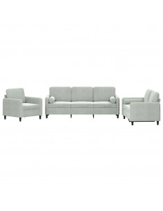 Set di Divani 3 pz con Cuscini Grigio Chiaro in Velluto 2