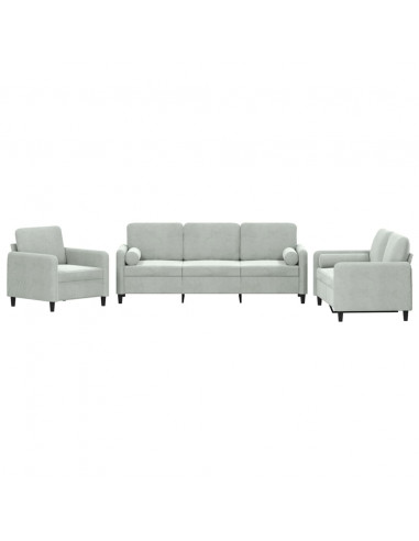 Set di Divani 3 pz con Cuscini Grigio Chiaro in Velluto