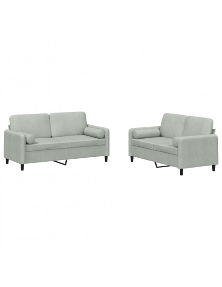Set di Divani 2 pz con Cuscini Grigio Chiaro in Velluto
