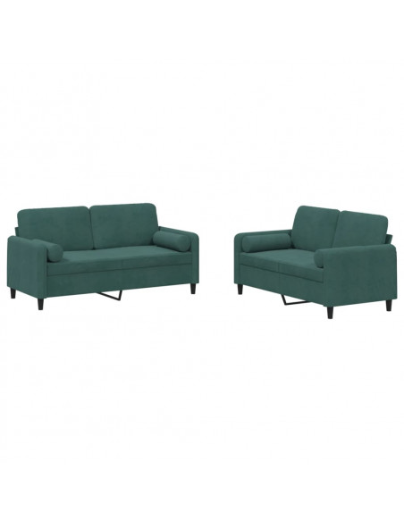 Set di Divani 2 pz con Cuscini Verde Scuro in Velluto