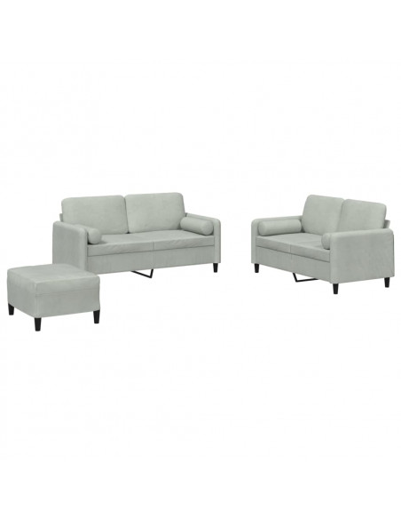 Set di Divani 3 pz con Cuscini Grigio Chiaro in Velluto