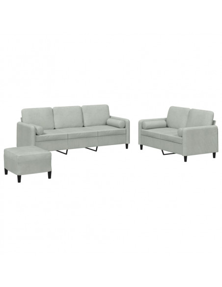 Set di Divani 3 pz con Cuscini Grigio Chiaro in Velluto