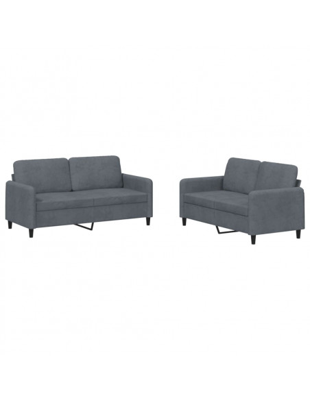 Set di Divani 2 pz Grigio Scuro in Velluto