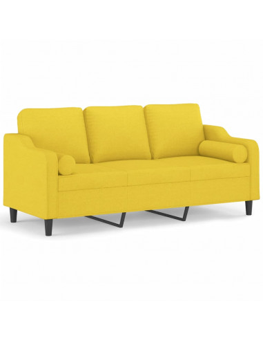 Divano a 3 Posti con Cuscini Giallo Chiaro 180 cm in Tessuto