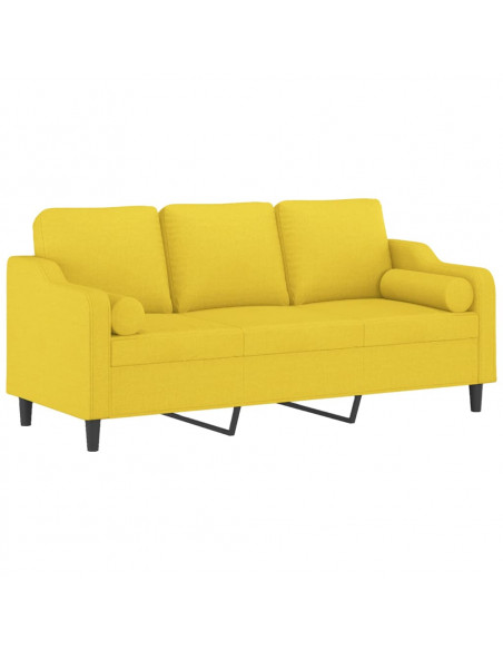 Divano a 3 Posti con Cuscini Giallo Chiaro 180 cm in Tessuto