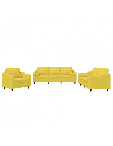 Set di Divani 3 pz con Cuscini Giallo Chiaro in Tessuto