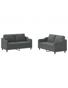 Set di Divani 2 pz con Cuscini Grigio Scuro in Tessuto 2