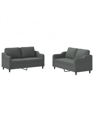 Set di Divani 2 pz con Cuscini Grigio Scuro in Tessuto