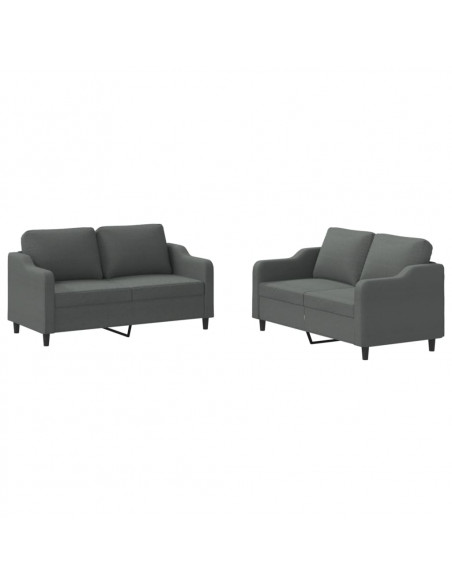 Set di Divani 2 pz con Cuscini Grigio Scuro in Tessuto