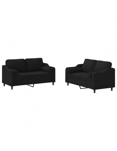Set Divani 2 pz con Cuscini Nero in Tessuto