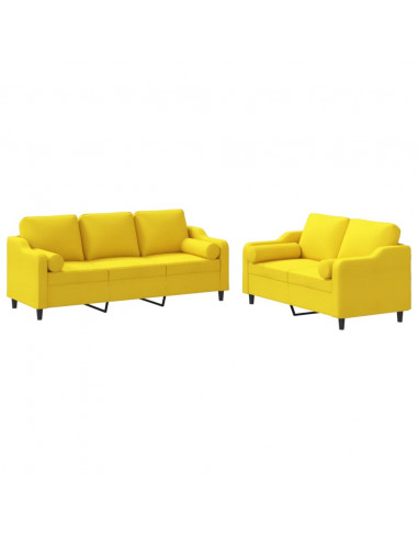 Set di Divani 2 pz con Cuscini Giallo Chiaro in Tessuto