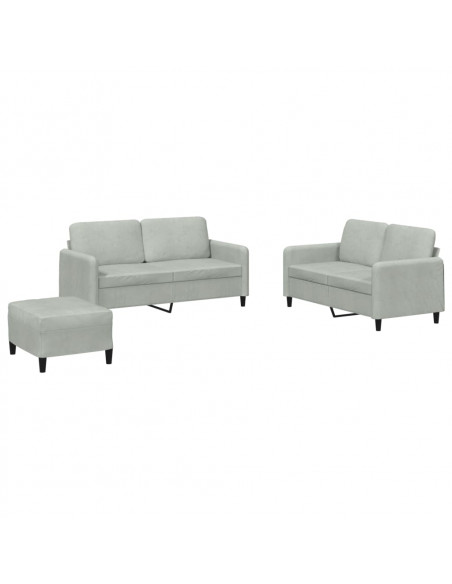 Set di Divani 3 pz Grigio Chiaro in Velluto