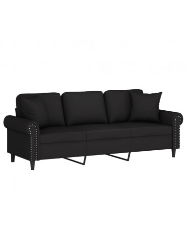 Divano a 3 Posti con Cuscini Nero 180 cm in Velluto