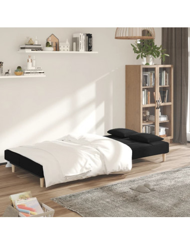 Divano Letto a 2 Posti con 2 Cuscini Nero in Tessuto