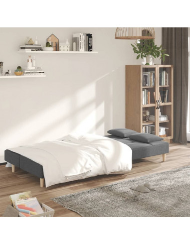 Divano Letto a 2 Posti con 2 Cuscini Grigio Chiaro in Tessuto