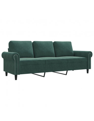 Divano a 3 Posti Verde Scuro 180 cm in Velluto