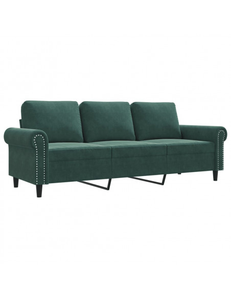 Divano a 3 Posti Verde Scuro 180 cm in Velluto