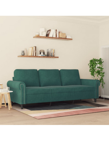 Divano a 3 Posti Verde Scuro 180 cm in Velluto