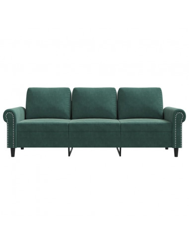 Divano a 3 Posti Verde Scuro 180 cm in Velluto