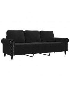 Divano a 3 Posti Nero 180 cm in Velluto 2