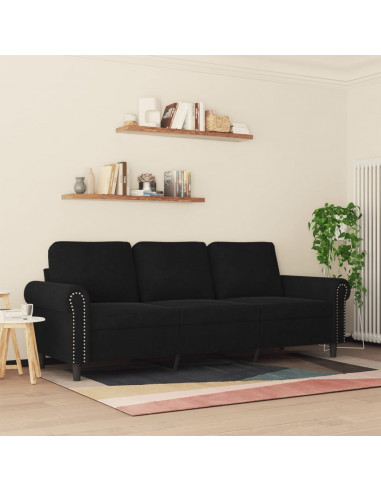 Divano a 3 Posti Nero 180 cm in Velluto
