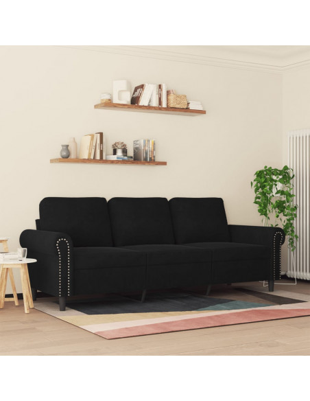 Divano a 3 Posti Nero 180 cm in Velluto