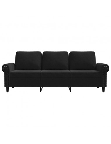 Divano a 3 Posti Nero 180 cm in Velluto