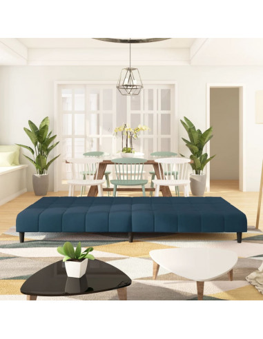 Divano Letto a 2 Posti Blu in Velluto