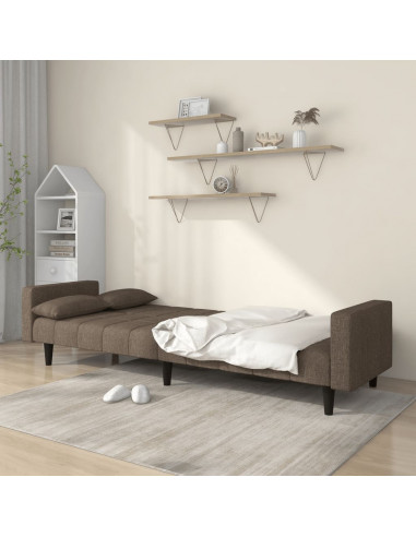 Divano Letto a 2 Posti con 2 Cuscini Tortora in Tessuto