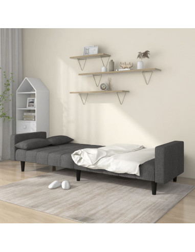 Divano Letto a 2 Posti con 2 Cuscini Grigio Scuro in Tessuto