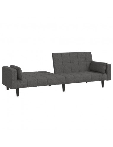 Divano Letto a 2 Posti con 2 Cuscini Grigio Scuro in Tessuto